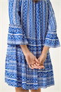 Royal Blue Aztec Print Frill Smock Dress, Image 5 of 5