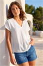 Ivory Petite V-Neck Tuck Front Top, Image 1 of 4