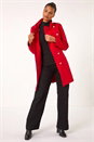 Red Funnel Neck Buttoned Coat, Image 4 of 6