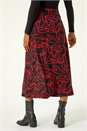 Red Leaf Print Stretch A Line Midi Skirt, Image 4 of 5