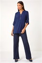 Navy Longline Bow Button Woven Top, Image 1 of 5