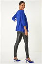 Royal Blue Glitter Rose Asymmetric Hem Top, Image 3 of 5