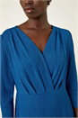Royal Blue Textured Wrap Midi Dress, Image 5 of 5