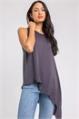 Grey Embellished Neck Asymmetric Hem Tunic Top, Image 4 of 4