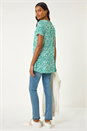Green Abstract Print Pleat Front Top, Image 3 of 5