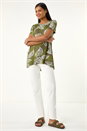 Green Leaf Print Stretch Top, Image 2 of 5