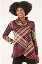 Red Plaid Cowl Neck Buttoned Top, Image 3 of 5