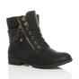 Black AJVANI Black Lace Up Knitted Collar Biker Military Boots, Image 1 of 6