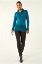 Teal V-Neck Overlap Button Detail Longline Jumper, Image 2 of 5