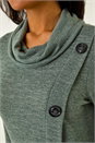 Khaki Cowl Neck Button Stretch Top, Image 5 of 5