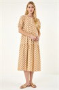 Camel  Geo Print Button Shirt Midi Dress, Image 2 of 5
