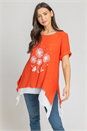 Dark Orange Dandelion Floral Hanky Hem Tunic Top, Image 1 of 4