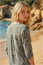 Sage Floral Puff Print Gathered Shirt, Image 3 of 4