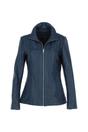 Navy Casual Leather Jacket with Classic Collar, Image 2 of 5