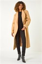 Tan Asymmetric Double Breasted Belted Coat, Image 4 of 7