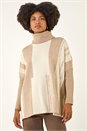 Beige Colour Block Longline Knit Jumper, Image 1 of 5