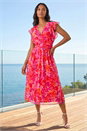 Orange Floral Bias Midi Dress, Image 1 of 4