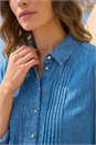 Denim Petite Pintuck Button Up Blouse, Image 4 of 4