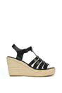 Black XY LONDON Black 'Remi' Wedge Heel Platform Espadrille Square Toe Sandals, Image 1 of 5