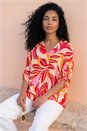 Red Leaf Print V-Neck Pleat Front Top, Image 1 of 4
