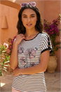 Black Floral Stripe Print T-Shirt, Image 1 of 4