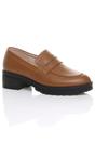 Tan AJVANI Tan Flat Chunky Heeled Penny Loafers, Image 1 of 5