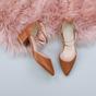 Tan AJVANI Tan Mid Block Heel Crossed Strap Pointed Toe 2 Part Heels, Image 4 of 6