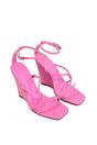 Pink XY LONDON Pink 'Danica' Ankle Strap Square Toe Wedge Heel Sandals, Image 3 of 5