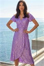 Purple Sequin Wrap Front Midi Dress, Image 3 of 4
