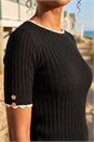 Black Button Detail Ribbed Knit Top, Image 4 of 4