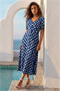 Navy  Spot Print Button Midi Dress, Image 3 of 4