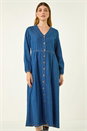 Blue Denim Button Down Midi Dress, Image 2 of 5