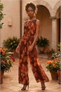 Brown Floral Print Pleated Jumpsuit , Image 1 of 4