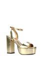 Gold XY LONDON Gold 'Jayce' Strappy Chunky Block High Heel Platform Shoes With Square Toe, Image 2 of 5