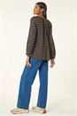 Black Geometric Print Raglan Top, Image 3 of 5