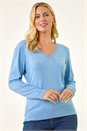 Blue Petite Embellished Faux Pearl Knit Jumper, Image 2 of 5