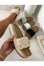 Beige iKrush Beige Erin Open Toe Embellished Strap Slide Platform Sandals, Image 2 of 8