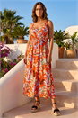 ORANGE Petite Leaf Print Strappy Maxi Dress, Image 3 of 4