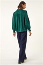 Green Ruffle Front Tie Neck Blouse, Image 3 of 5