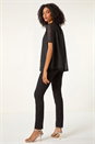Black Glitter Mesh Overlay Tunic Stretch Top, Image 3 of 5