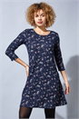 Navy Floral Print Swing Dress, Image 1 of 4
