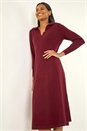 Wine Scallop Detail Knitted Midi Dress, Image 1 of 5
