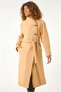 Tan Asymmetric Double Breasted Belted Coat, Image 1 of 7