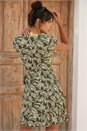 Green Dusk Leaf Print Wrap Stretch Dress , Image 3 of 4
