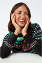 Black Fairisle Stretch Knit Jumper, Image 1 of 5