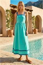 Turquoise Cotton Ric Rac Midi Dress, Image 1 of 4