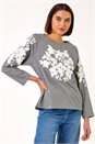 Grey Floral Applique Detail Stretch Top, Image 1 of 5