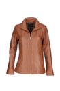 Tan Casual Leather Jacket with Classic Collar, Image 2 of 5