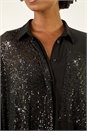 Black Sequin Buttoned Blouse , Image 5 of 5