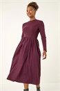 Burgundy Cotton Stretch Jersey Mix Midi Dress, Image 2 of 5